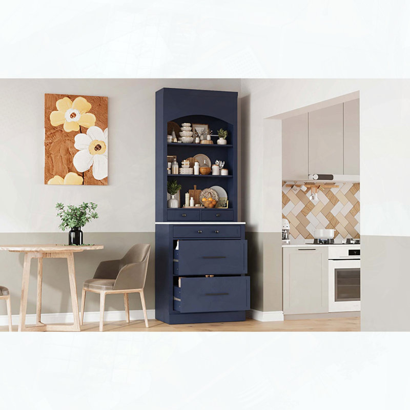 Modern Kitchen Pantry Tall Hutch Display Cabinet, Blue