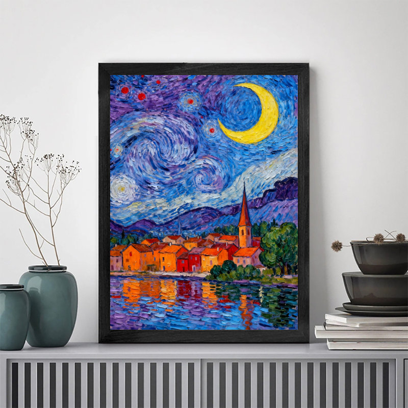 «Black», peinture à l'huile rétro, village de couleur, art mural, impressions de style rétro, H 11 po x l 9 po