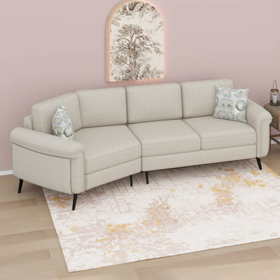 Upholstered 3-Seater Sofa Curved Sofa Couch With Two Printed Pillows