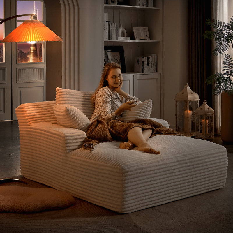 Oversized Chaise Lounge Chair Indoor, Corduroy Upholstered Modern Sofa Couch, No Assembly Required, Comfy Sleeper for Living Room and Office