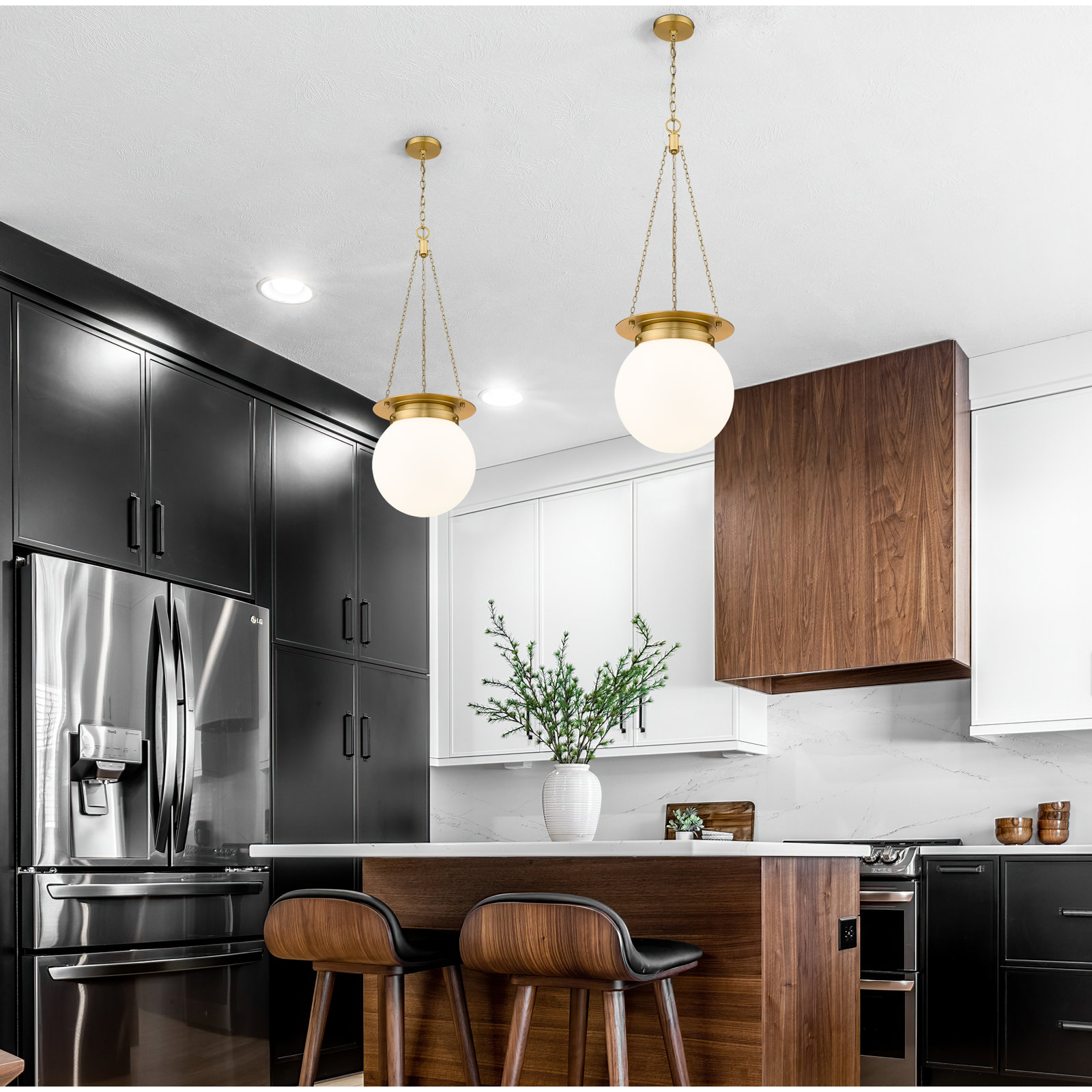 Zella Single Light Glass Dimmable Pendant, Heritage Brass, White, 86.75" H x 13" W x 13" D