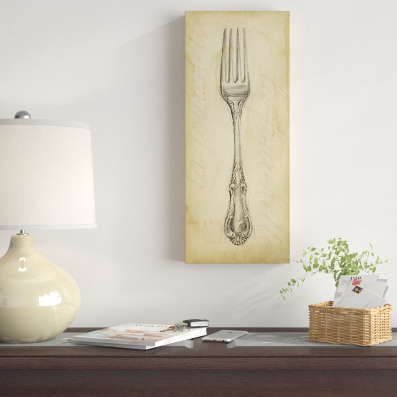 « antique fork center », reproduction de peinture à l’aquarelle sur toile tendue, H 47 po x l 20 po x P 2 po
