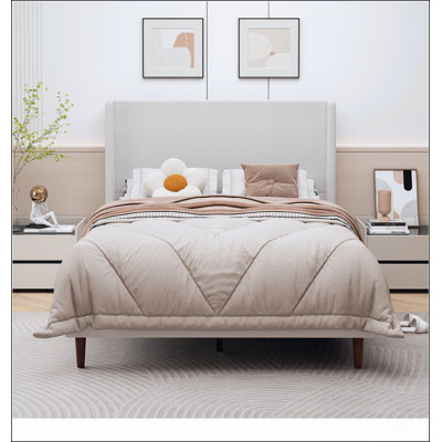 Grand lit doux à haut dossier avec support à 12 lattes, assemblage facile et toile en chenille pour un confort et une durabilité ultimes