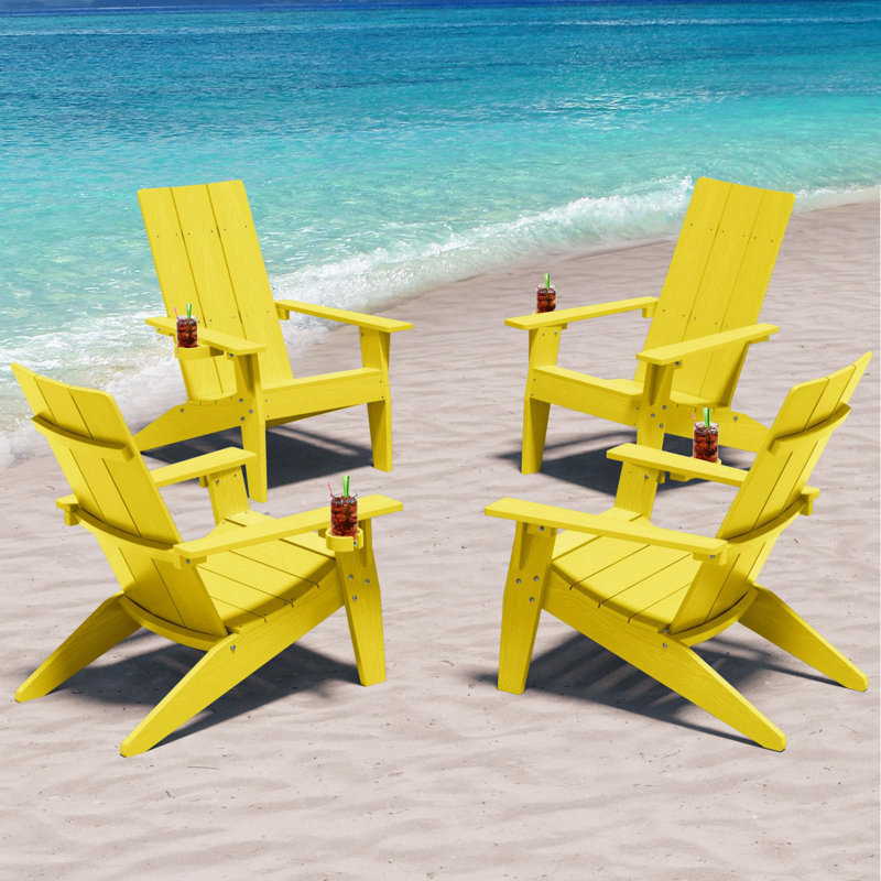 Modern All Weather Outdoor HIPS Plastic/Resin Adirondack Chair Fire Pit Chairs Oversized Patio Chair With Cup Holder(Four SETS)