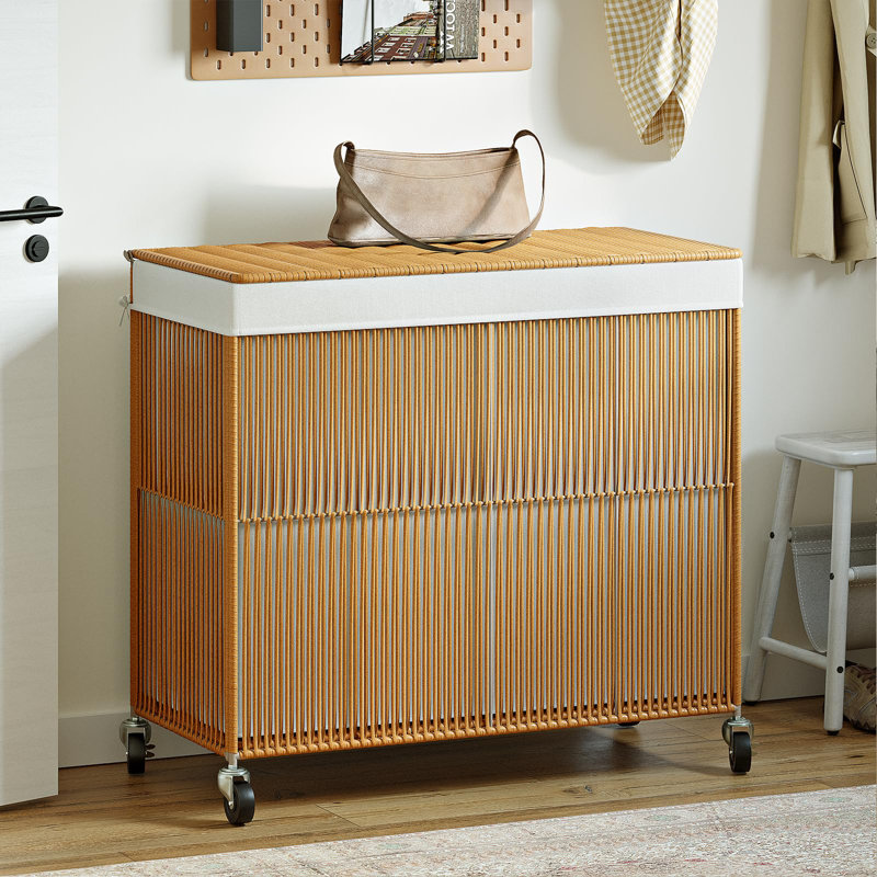 Natural Wicker Rolling Laundry Hamper with Removable Liner Bags