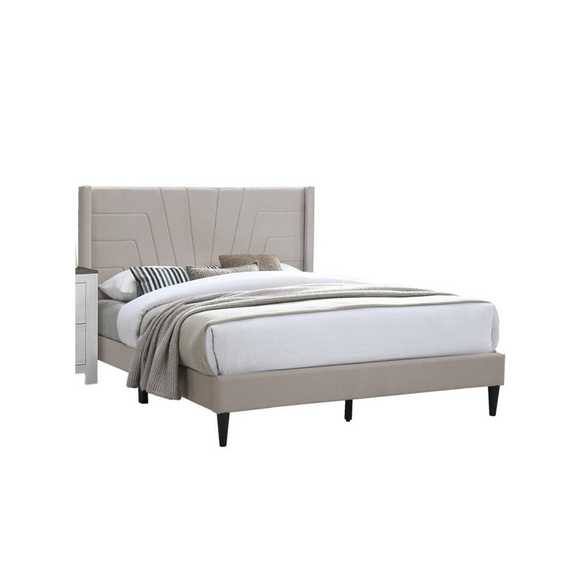 Queen size, Upholstered Platform Bed , Light Brown
