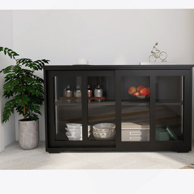 Armoire de rangement pour cuisine avec porte en verre - noire