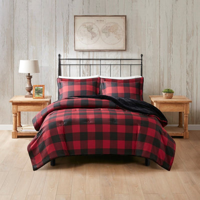 King/ King Faux Wool To Fur Comforter - Plaid , Soft And Warm, Easy Wash, 100% Size With Reverse Plaid, Cozy, Machine Washable, Approved Fabric