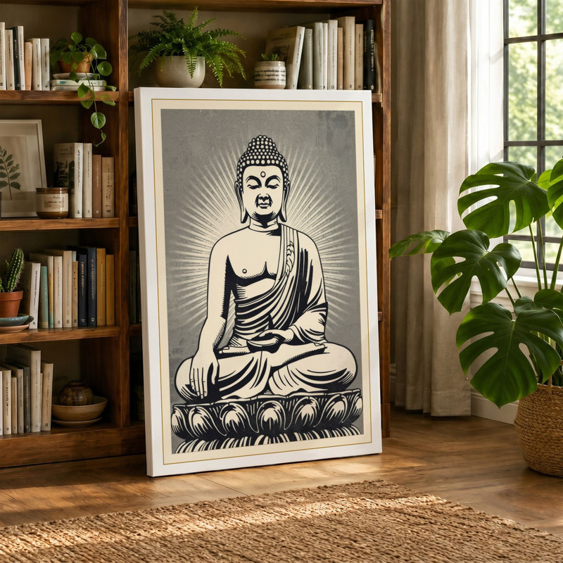 Meditative Buddha Japandi - Wrapped Canvas, 24x16 - 61.0 x 40.6 cm, Ochre Border