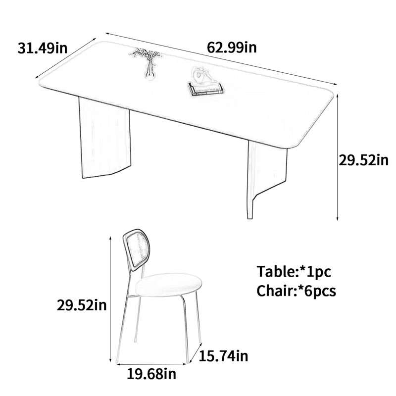 Table de salle à manger, H 29,52 po x L 62,99 po x l 31,49 po