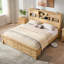 Lit king-size de style ferme avec rangement, 2 tiroirs sous le lit, tête de lit avec 2 tiroirs de chevet et tablettes ouvertes, station de recharge incluse-227361868-223751089