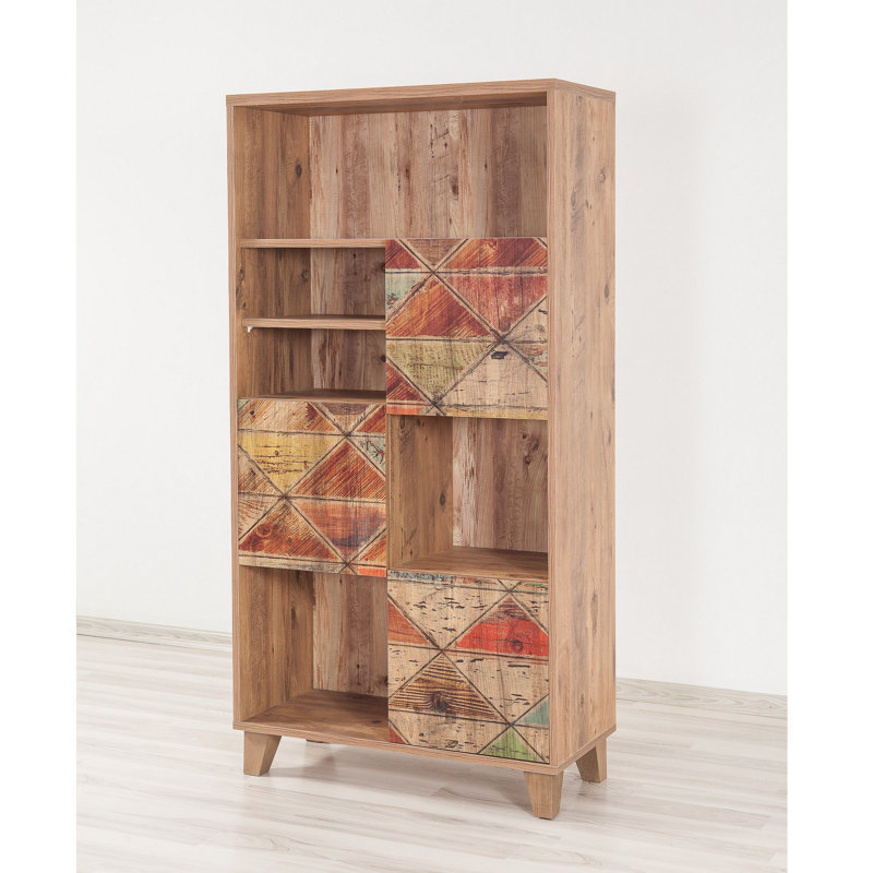 Bibliothèque moderne avec pieds en bois, pin atlantique, 31,5 po x 61,0 po x 14,2 po | 100% panneau de particules enduit de mélamine, revêtement UV, 5 tablettes | Conception cubique murale et élégante pour le rangement à la maison ou au bureau