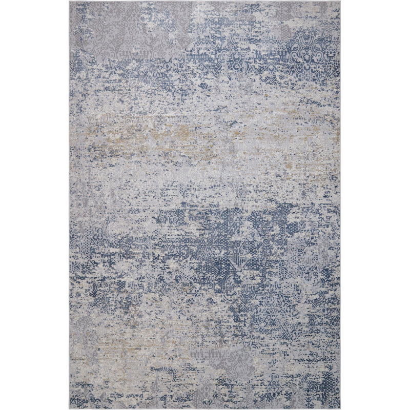 Tapis abstrait bleu / gris Fernon, Rectangle 3 pi 3 po x 5 pi