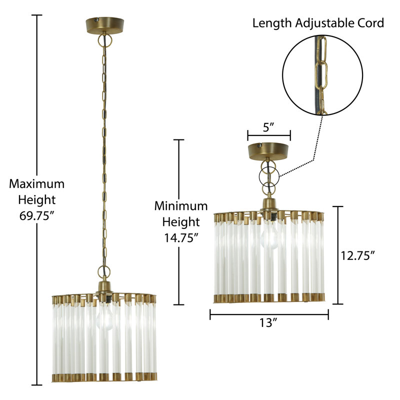 13"W Dornall Clear Glass and Metal Drum Chandelier, Gold
