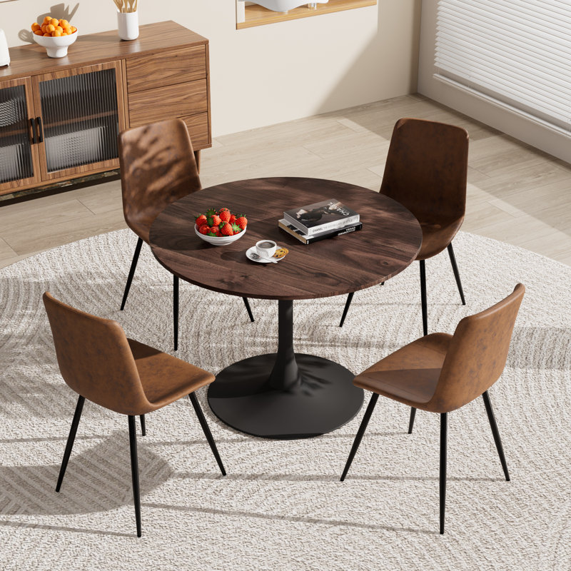 Ensemble de table ronde pour 4 (1 table + 4 chaises), H 28,7 po x L 31,5 po x l 31,5 po, Brun