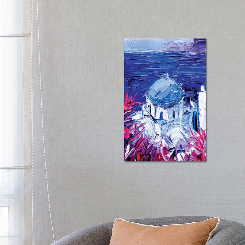 Santorini Church View by Mona Edulesco - Wrapped Canvas Painting, 66.04 cm H x 45.72 cm W x 1.91 cm D