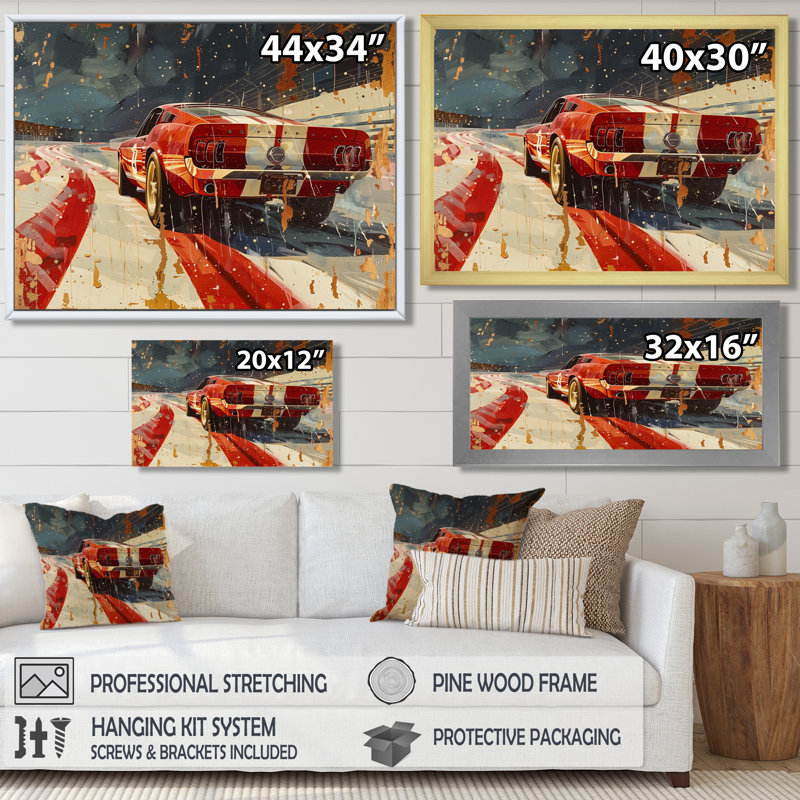 Drapeau américain de couleur rétro Muscle Race III - art mural, H 12 po x l 20 po x P 1 po, Toile tendue