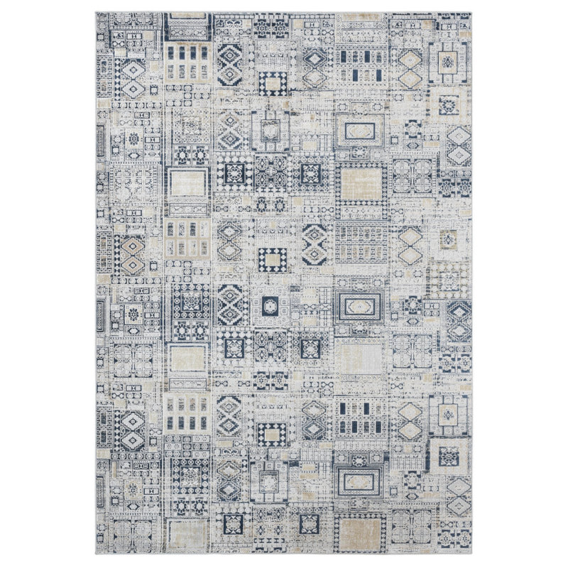 Tapis ikat noir et doré 10 pi x 14 pi ivoire