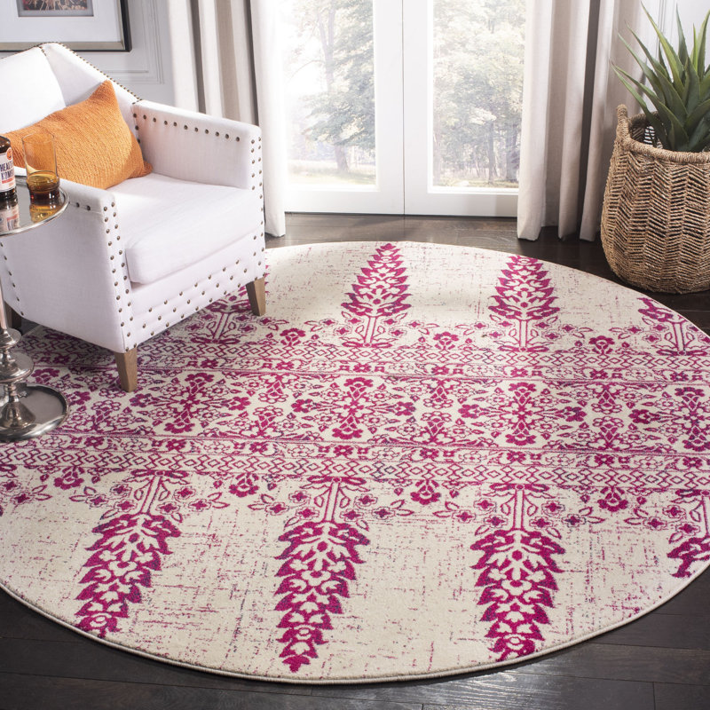 Tapis ivoire / fuchsia Annette, Rond 6 pi 7 po
