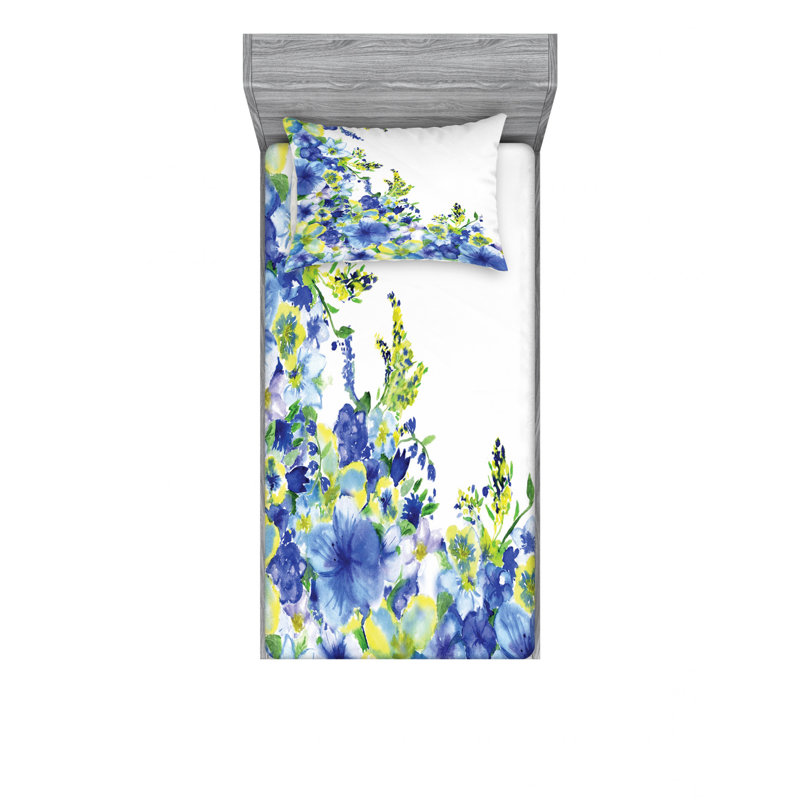 Microfiber Floral Sheet Set, Twin Sheet Set with Fitted Sheet