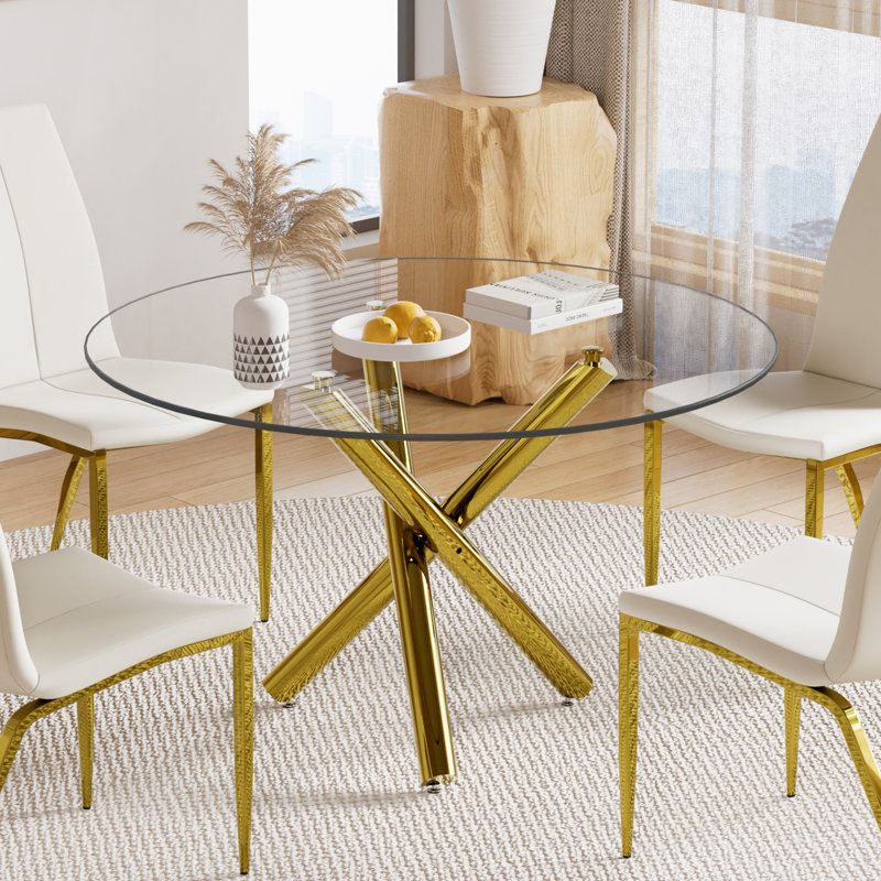 Table de salle à manger Kaizlyn Modern, Doré, 29,52 po H x 47,2 po L x 47,2 po l