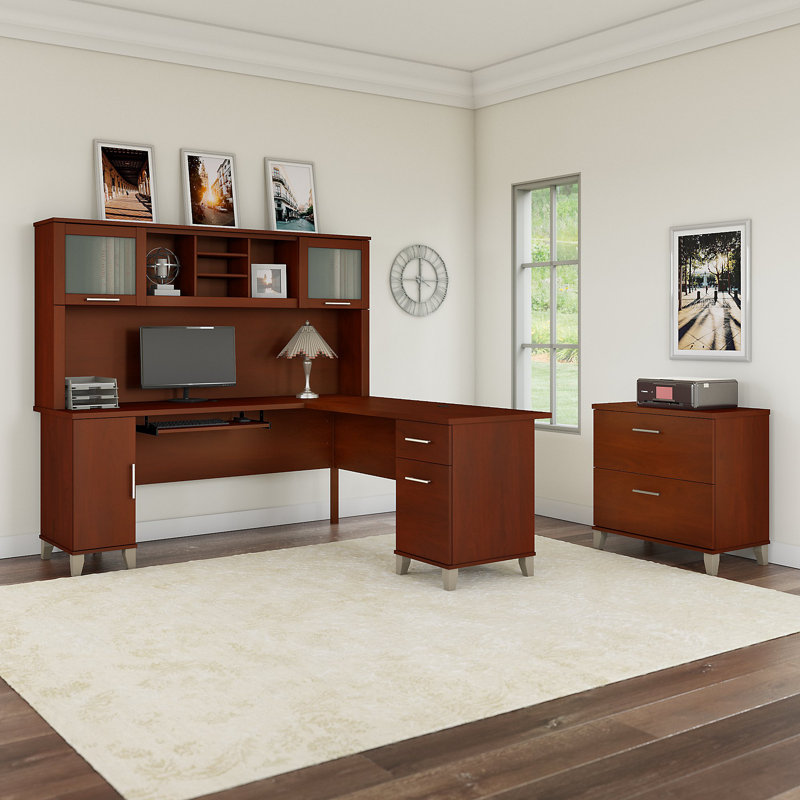 Ensemble de bureau avec rehausse Magomed, Cerisier Hansen