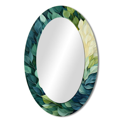 Leaves Green River Collage - Large Oval Wall Mirror On Metal