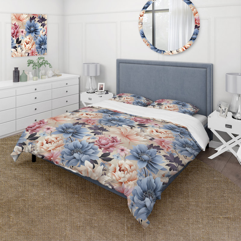 Ensemble de housse de couette rose et bleu Paisley Garden Dream I, Housse de couette pour très grand lit et 2 très