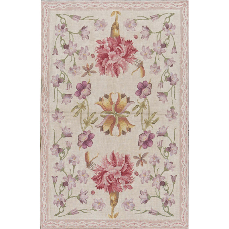 Hand-Knotted High-Quality Beige and Peach Area Rug
