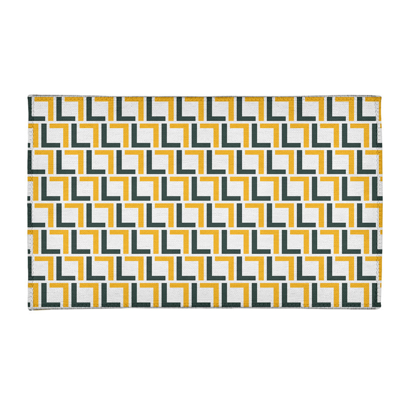 Tapis rond vert / jaune à motif géométrique, Rectangle 3 pi x 5 pi