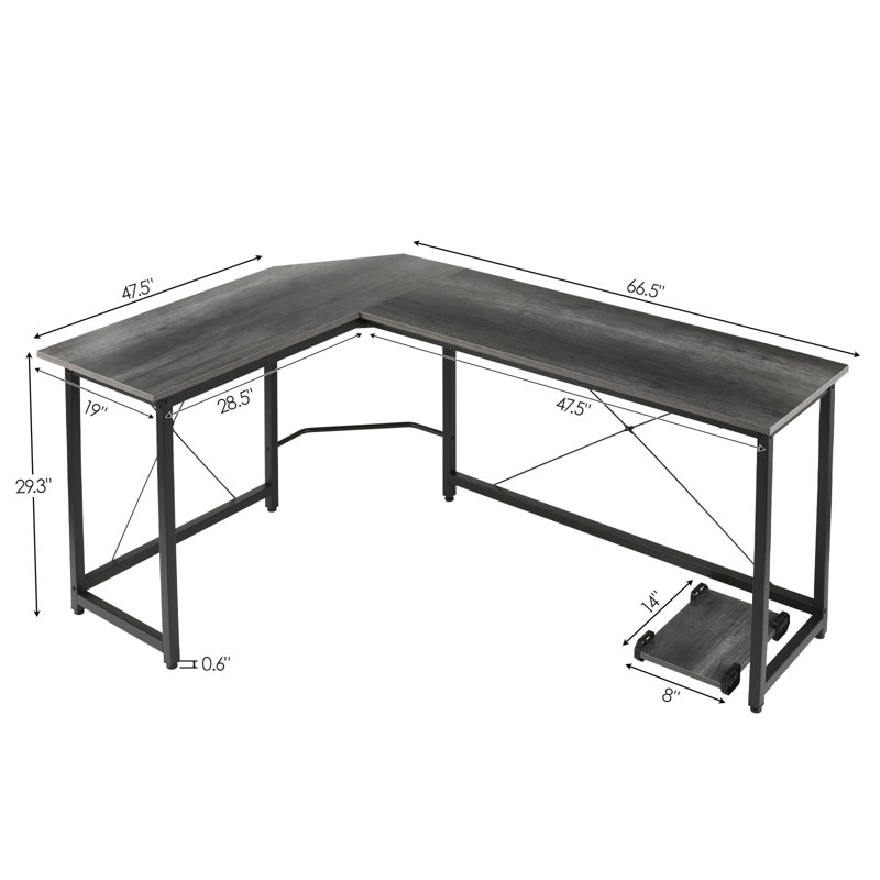 Lorren Adjustable L-Shaped Metal Base Computer Desk