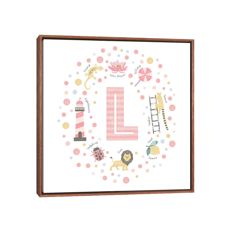 Lettre illustrée L rose - impression, Toile avec cadre brun, Aucun mat, H 37 po x l 37 po x P 1,5 po