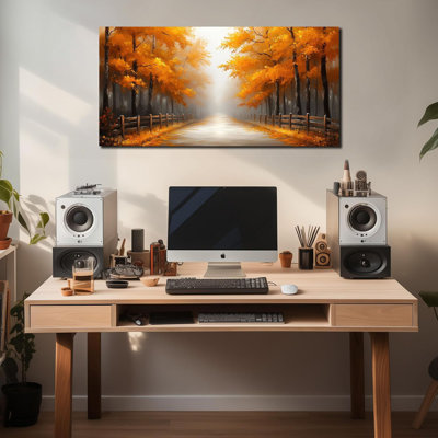 Forêt, art mural pour salon, arbres brumeux dorés, paysage, grande œuvre d'art pour bureau de chambre à coucher, impressions sur toile modernes prêtes à être accrochées 20 po x 40 po