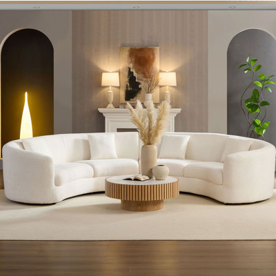 Classic Curved Tight Back Sofa, Upholstered Comfy Couch For Living Room Apartment, 4 Pillows