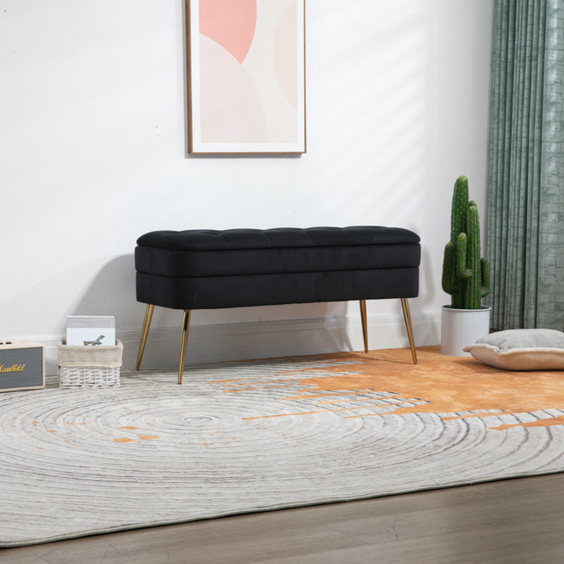 Banc de rangement en velours Aliasgar, Noir