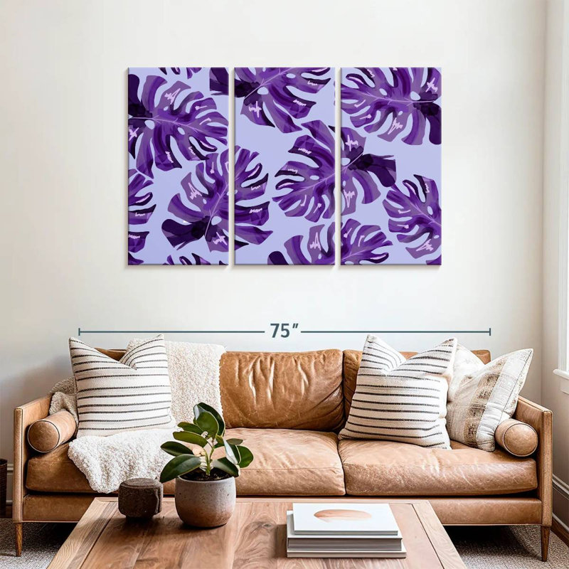 Harnek mauve à feuilles de Monstera, H 36 po x l 57 po