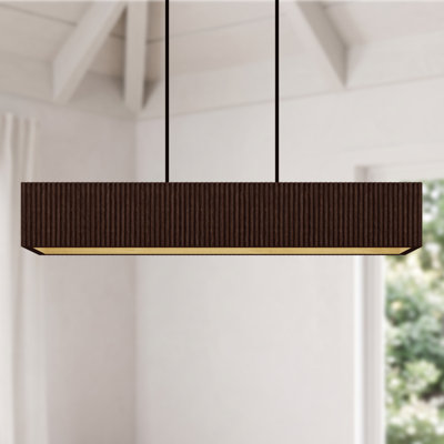 Modern Farmhouse 6-Light Fluted Wood Grain Linear Kitchen Island Chandelier