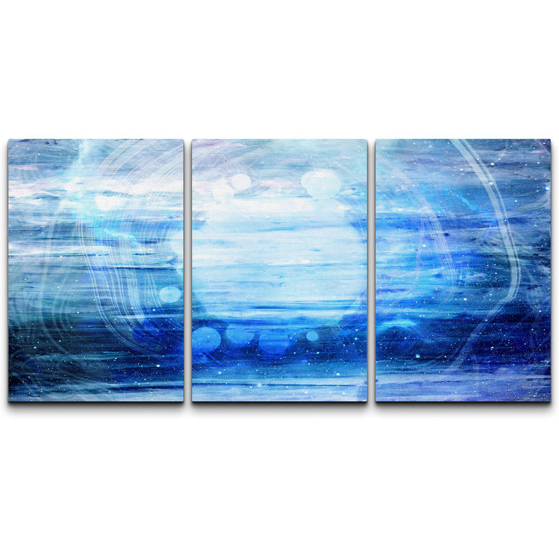 «Wavy Blue Gradient Paint Stroke Show», 3 pièces sur toile, H 24 po x l 48 po