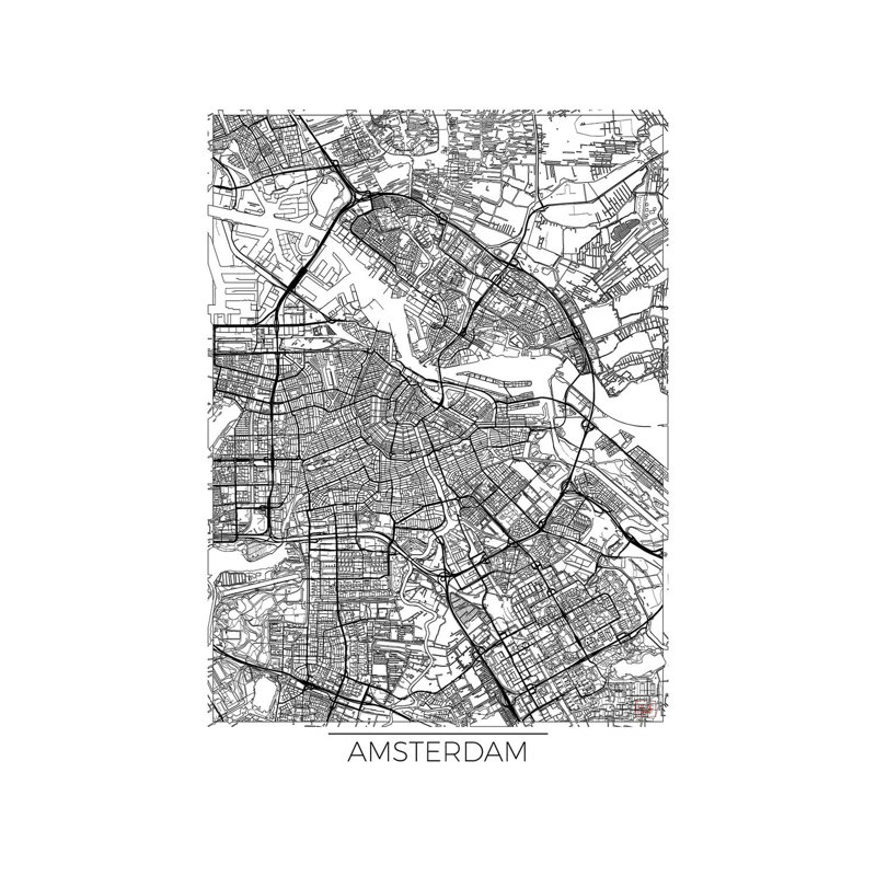 Amsterdam Minimal Urban Blueprint Map by Hubert Roguski - Wrapped Canvas Print, 66.04 cm H x 45.72 cm W x 3.175 cm D