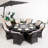 8-Person Round Wicker Aluminum Outdoor Propane Fire Pit Dining Table With Aluminum Rattan Chairs - Ideal For Patio & Garden