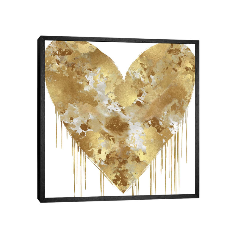 Big Hearted Gold And White by Lindsay Rodgers - Print on Canvas, 45.72cm H x 45.72cm W x 3.81cm D, Black Framed