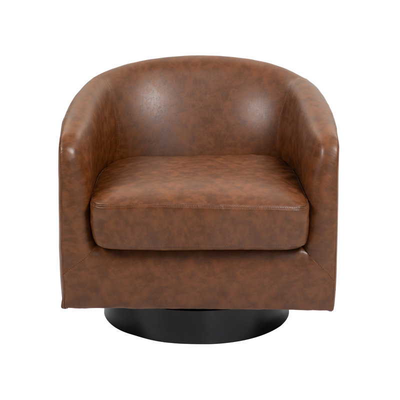 Bennett 73.1 Cm Wide Swivel Barrel Chair, Coffee Heathe Faux Leather