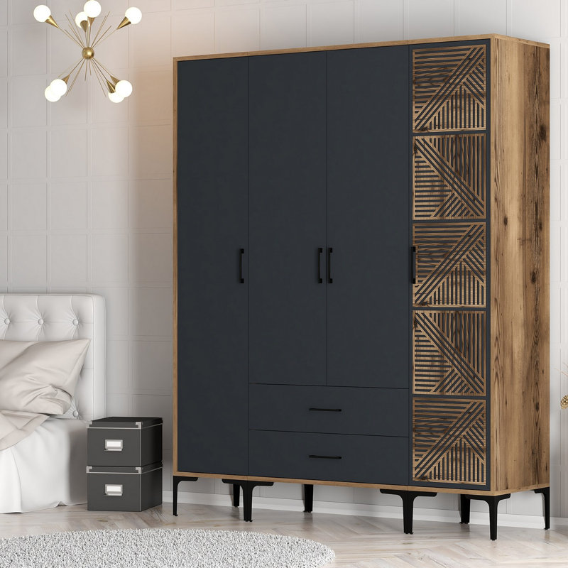 Berend 4 Door Manufactured Wood Wardrobe, Walnut/Anthracite
