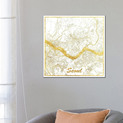 Seoul Gold Leaf Urban Blueprint Map by Hubert Roguski - Wrapped Canvas Print