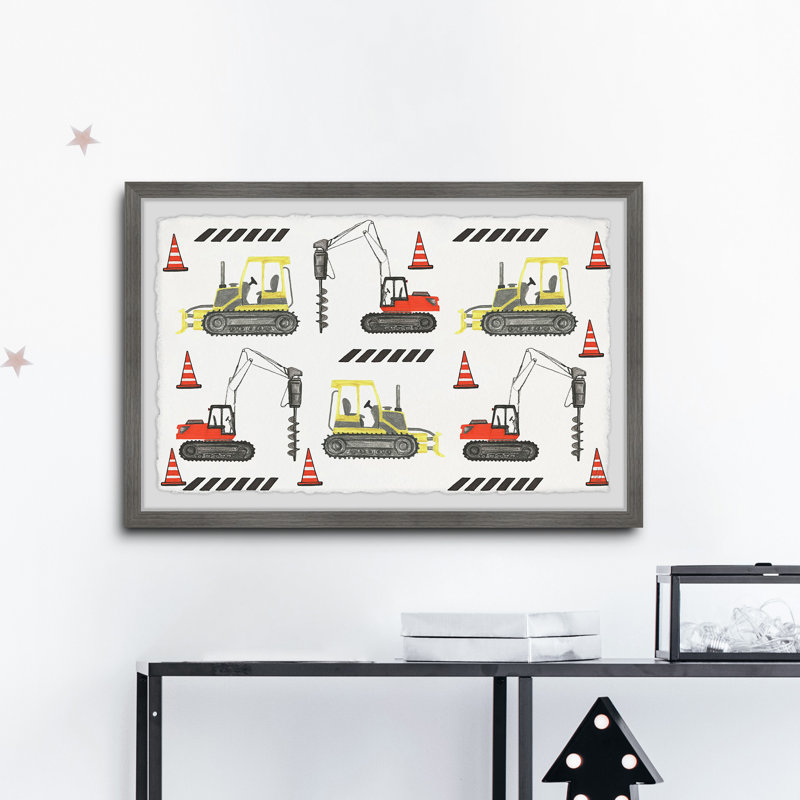 «Januario Bulldozer and Drill Duo», reproduction encadrée, H 8 po x l 12 po x P 1,5 po