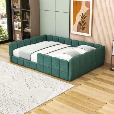 Full Upholstered Floor Bed with Guardrail