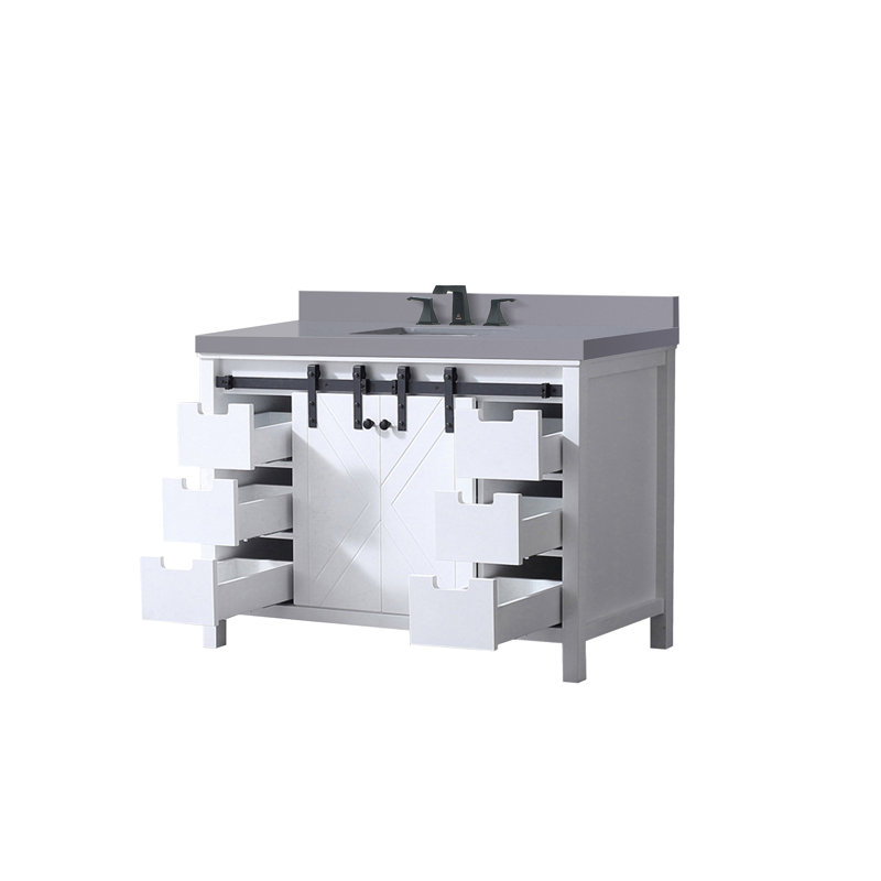 Marsyas 48 in W x 22 in D Single Bath Vanity Top with Faucet Set, White, Gray Quartz