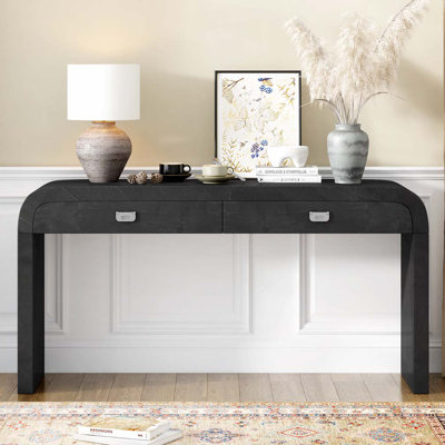 Console rectangulaire avec 2 tiroirs, placage de bois de ronce
