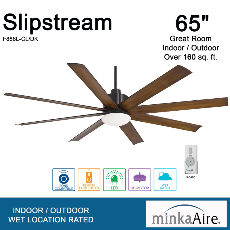 65" 8 - Blade Outdoor LED Standard Ceiling Fan with Remote Control and Light Kit Included