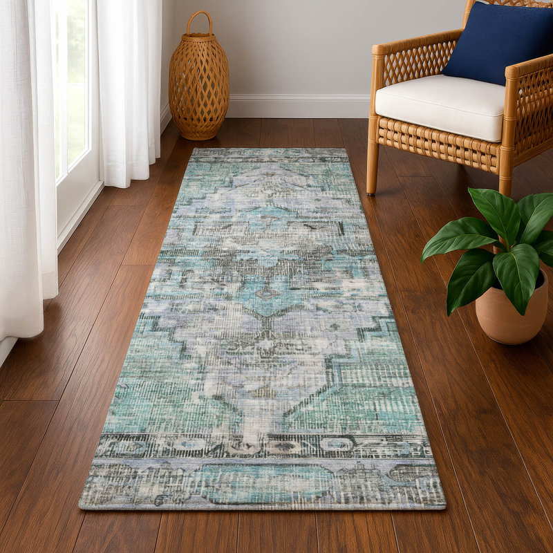 Premium Machine Washable Lucchesi AMF1729 Global Rug, Runner 2'3" x 7'6"
